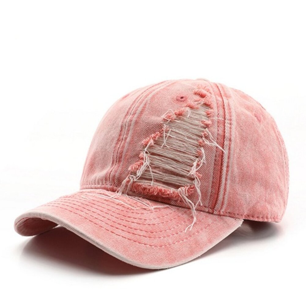 NEW Retro Solid Color Pink Denim Distressed Washed Baseball Cap